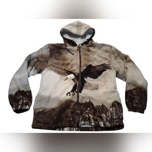 Vtg Black Canyon Outfitters Eagle Graphic Hooded Eagle Jacket XL Sherpa Lined